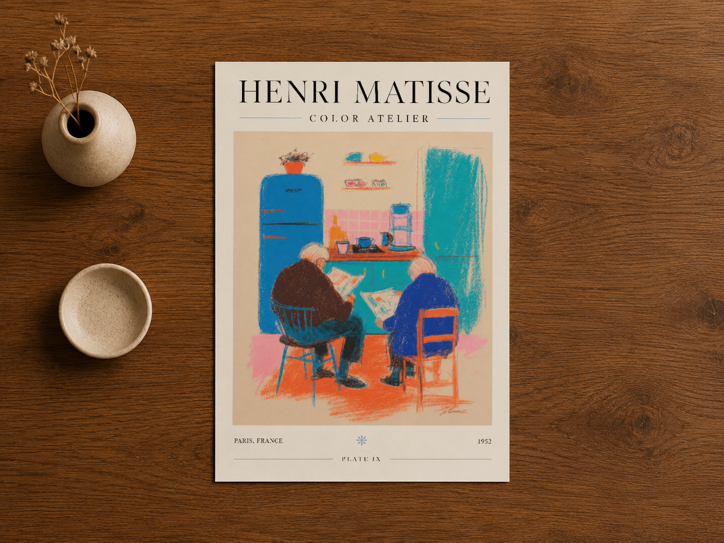 Henri Matisse Color Atelier sanat posteri, dekoratif elemanlara eşlik eden, müze kalitesi baskı.