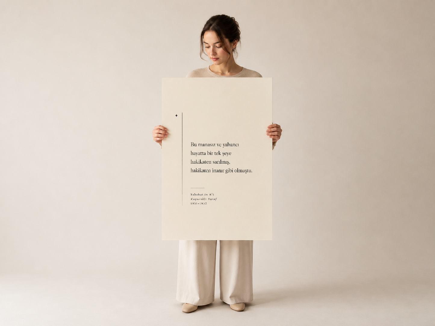 Klasik Türkçe edebiyattan esinlenen minimalist poster, çerçeveli duvar sanat eseri.