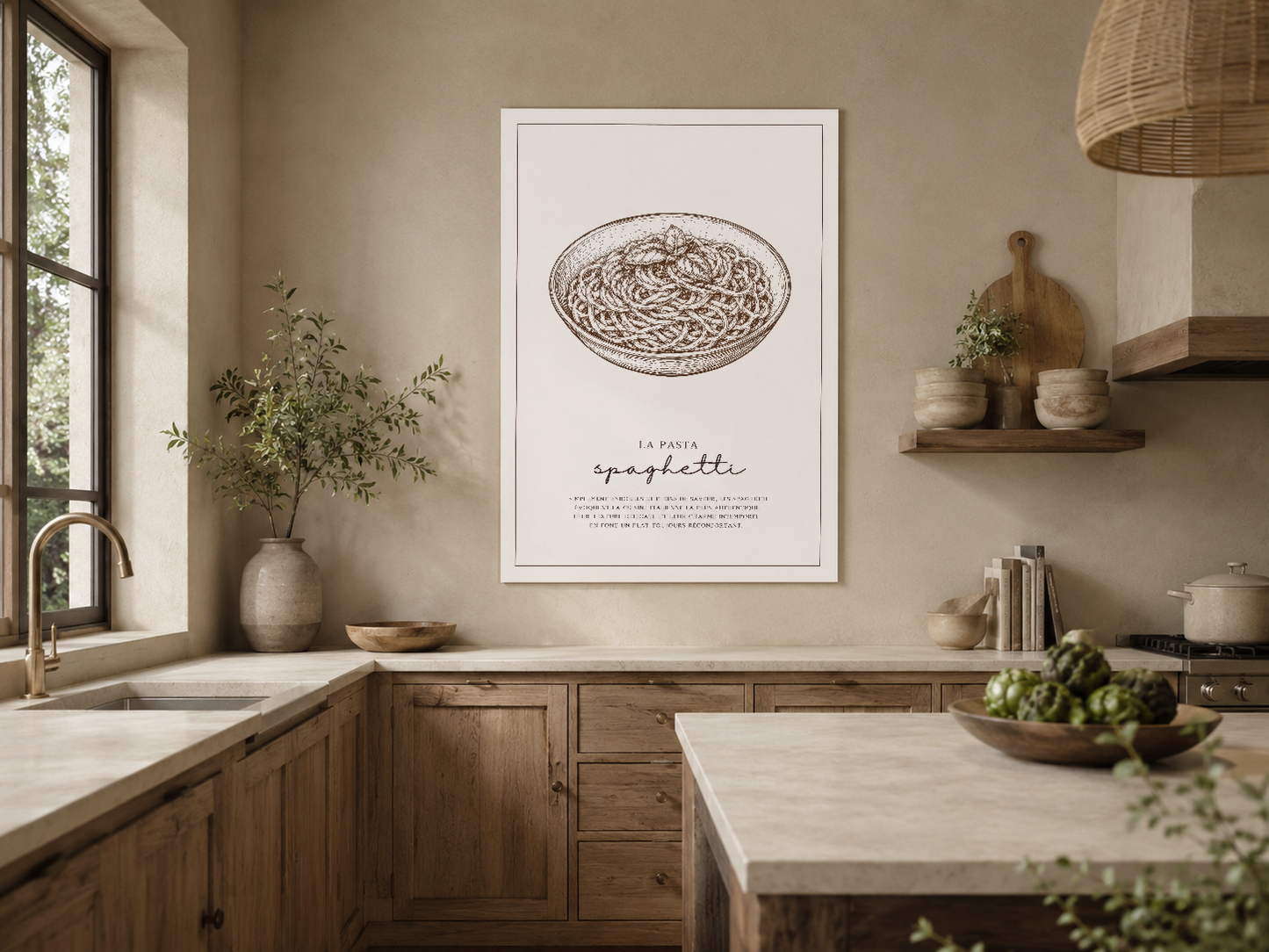 La Pasta spaghetti duvar tablosu, ahşap mutfakta dekoratif sanat eseri.