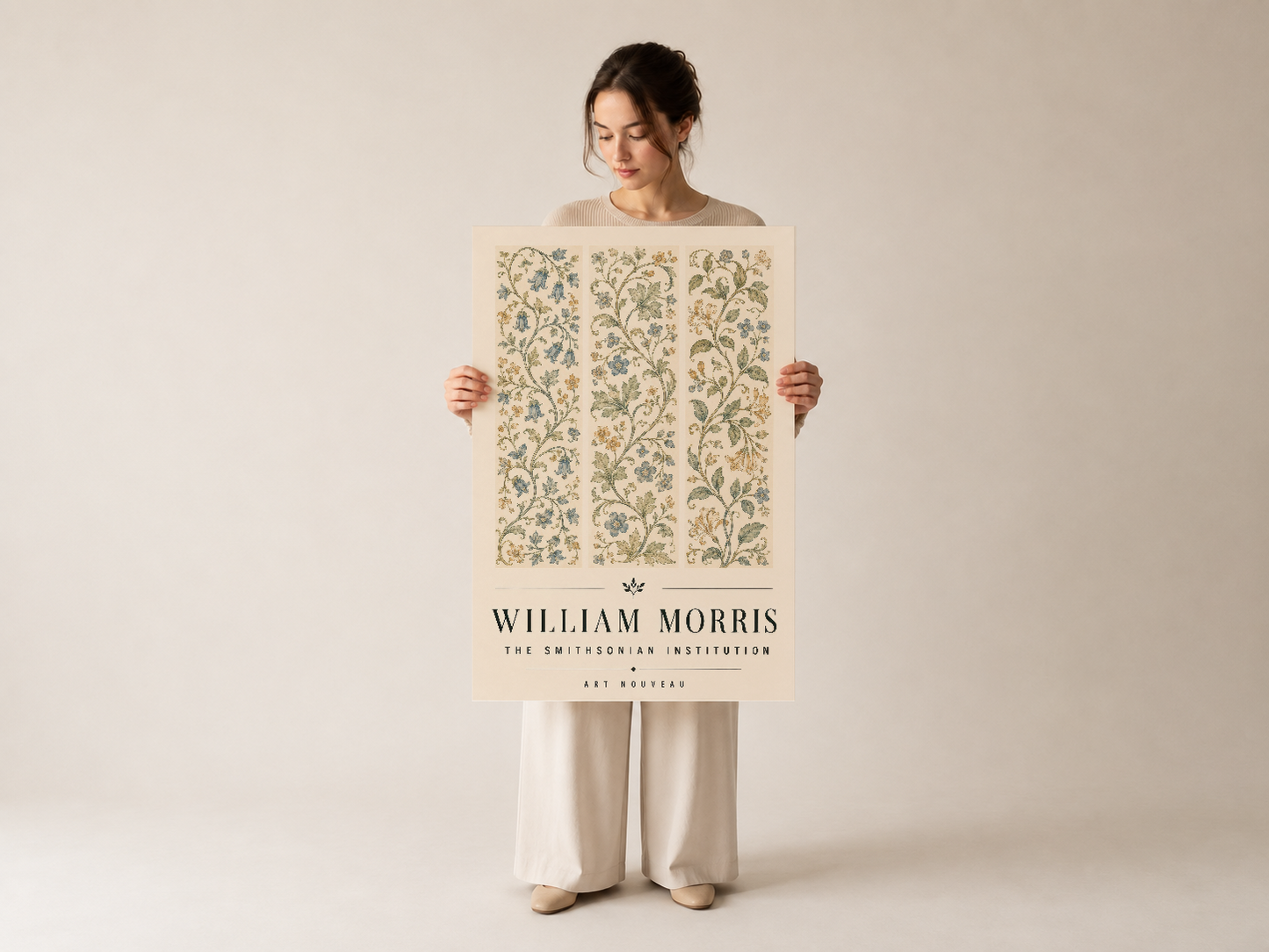 William Morris Smithsonian baskısı, dekoratif botanik patterniyle karakterize sanat posteri.