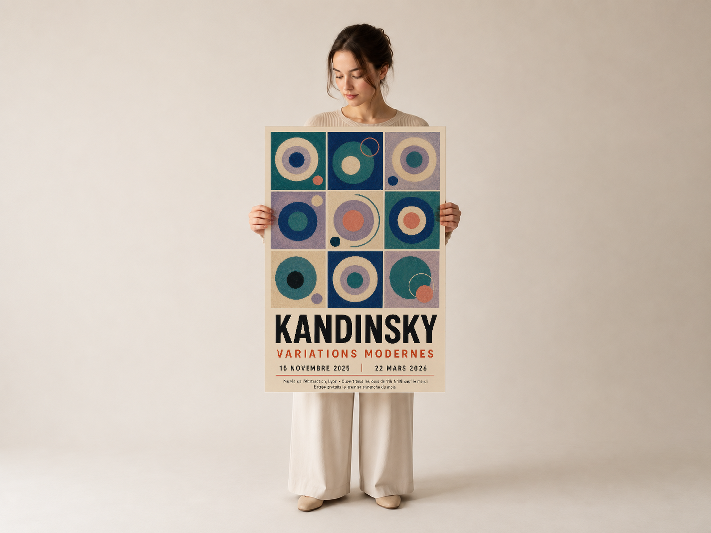 Soyut daire motiflerinden oluşan Kandinsky posteri, kültürel sanat eserinin çağdaş baskı versiyonu.