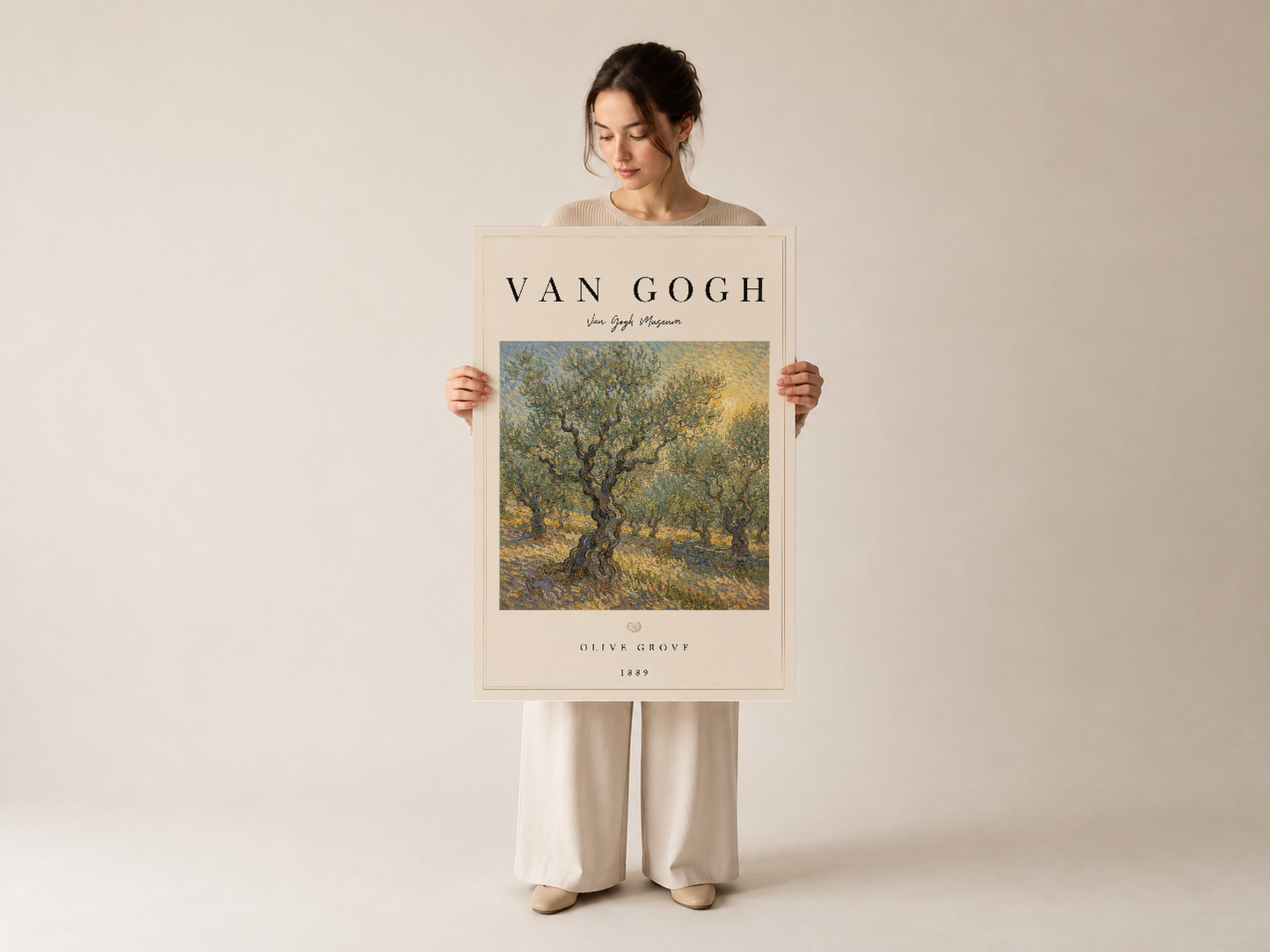 Van Gogh'un ikonik Zeytin Bahçesi tablosu, premium beyaz çerçeveli baskı, sanat severler için mükemmel bir koleksiyon
