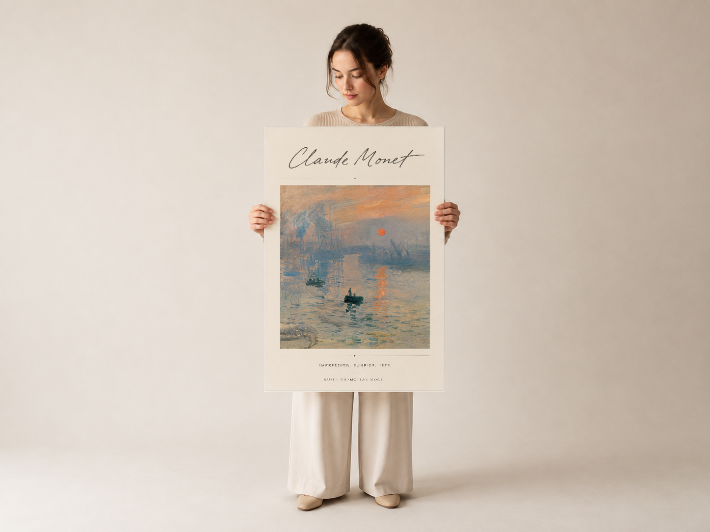 Ikonografik Monet tablosu baskısı, modern iç mekanlar için sade ve sofistike çözüm.