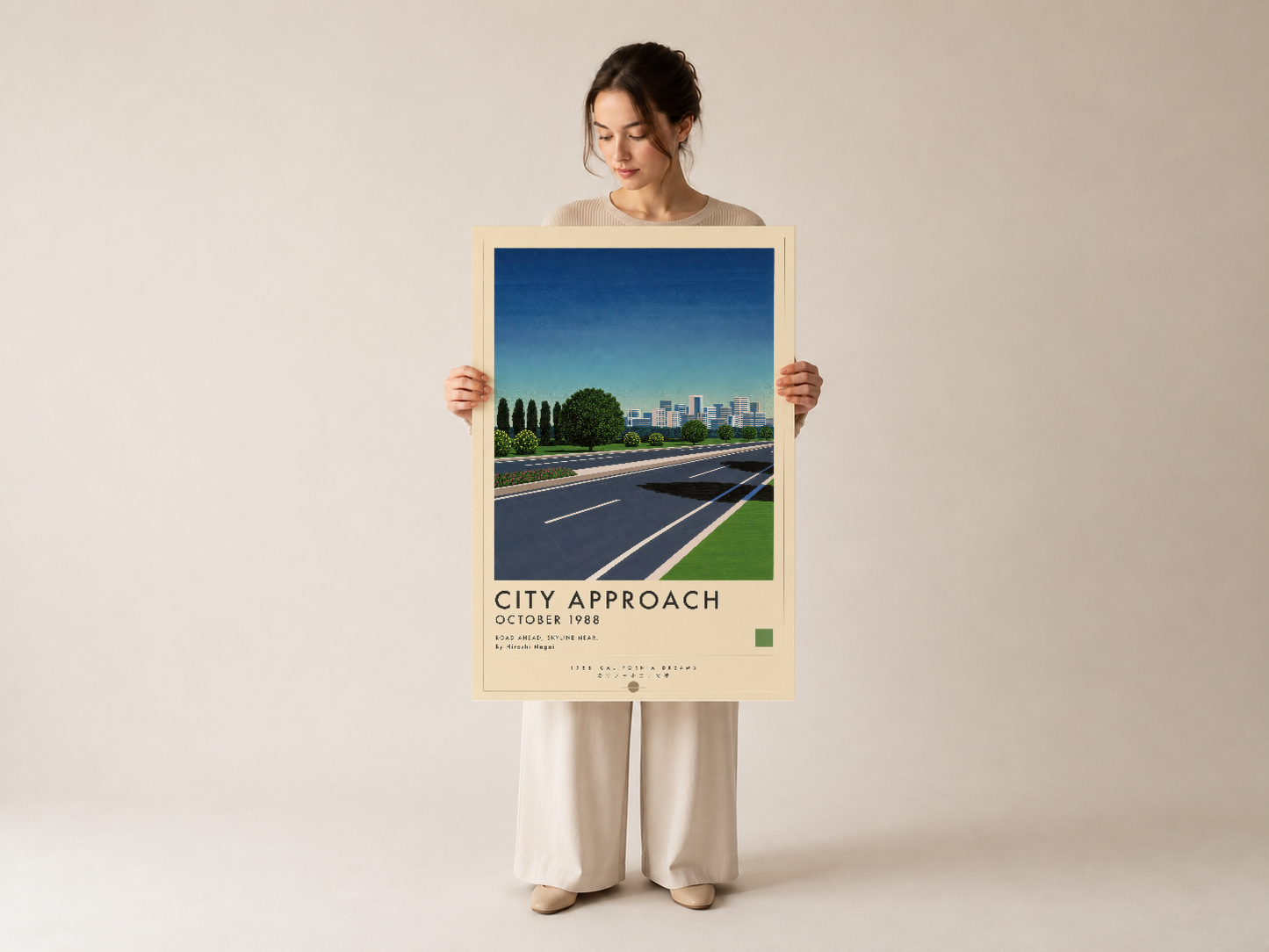 Tutulan City Approach tablosu, açık sarı çerçeve ile, posterinin tam detayları ve renk yoğunluğunu vurgulayan.