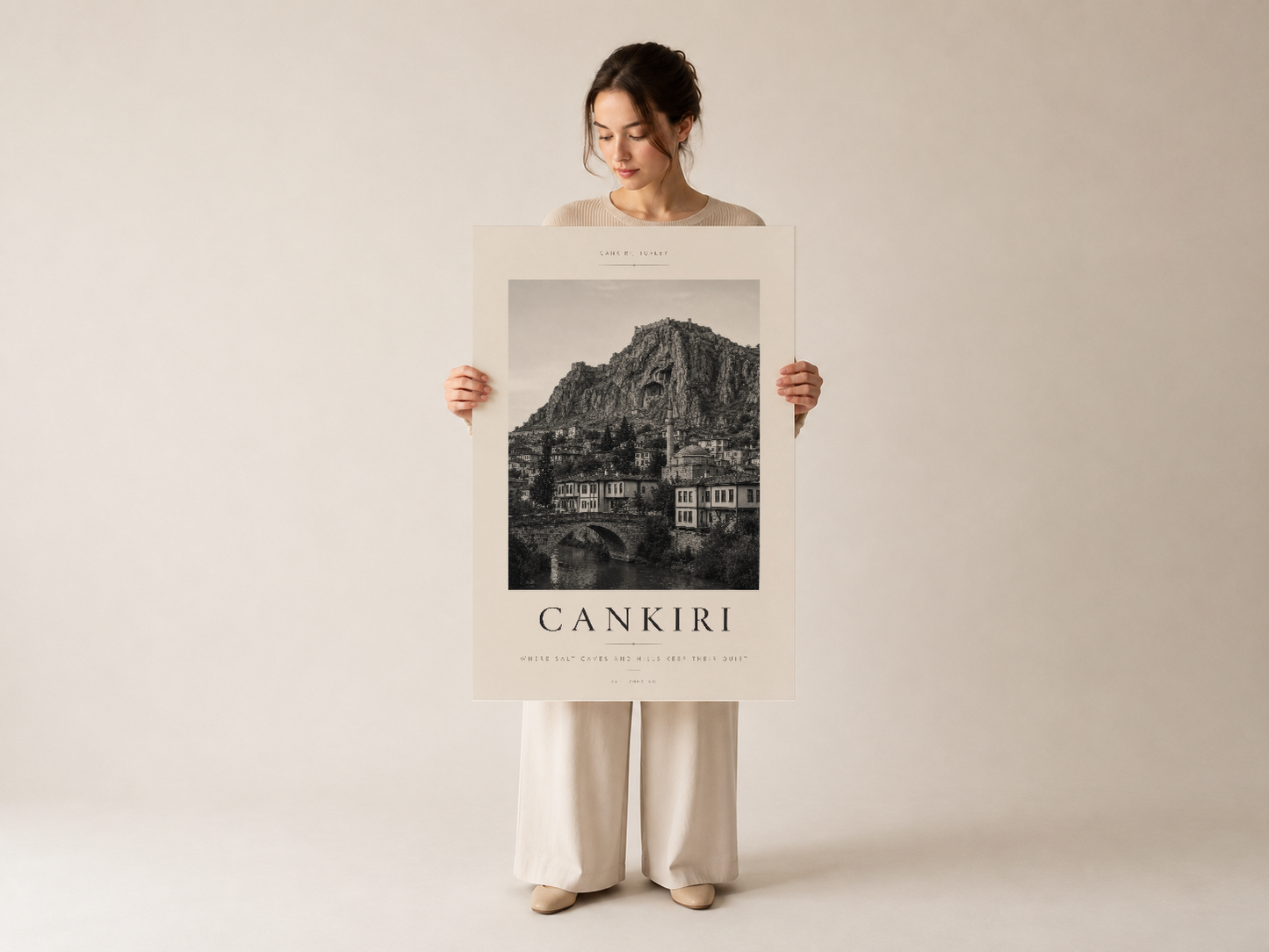 Çankiri poster, tutulan duvar tablosu, siyah-beyaz şehir fotoğrafı, modern tasarım iç mekan dekorasyonu.