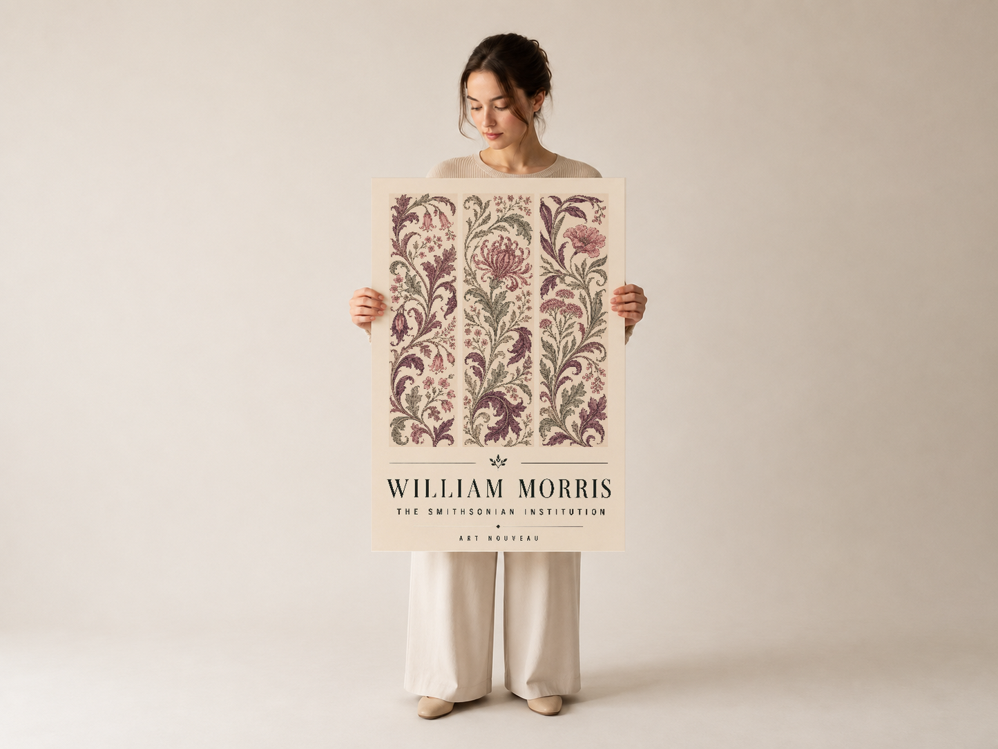 William Morris sanat tablosu, Art Nouveau tarzında simetrik çiçek desenli duvar dekorasyonu baskısı.