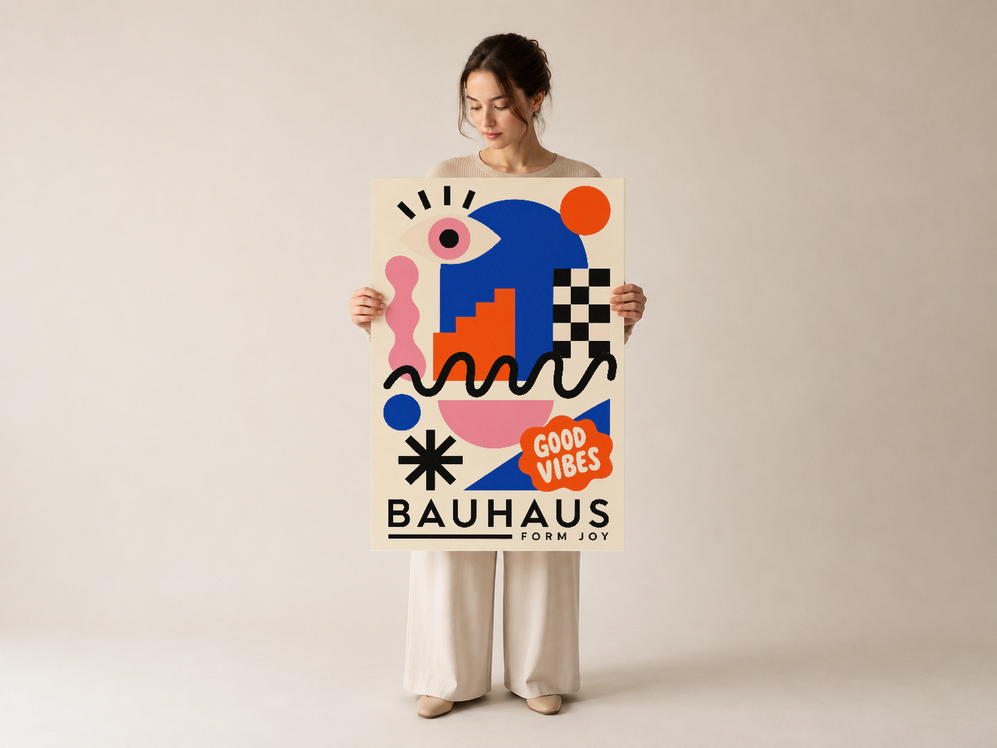 Bauhaus Form Joy posteri, soyut şekilleriyle kontempleatif minimal dekorasyon ürünü.