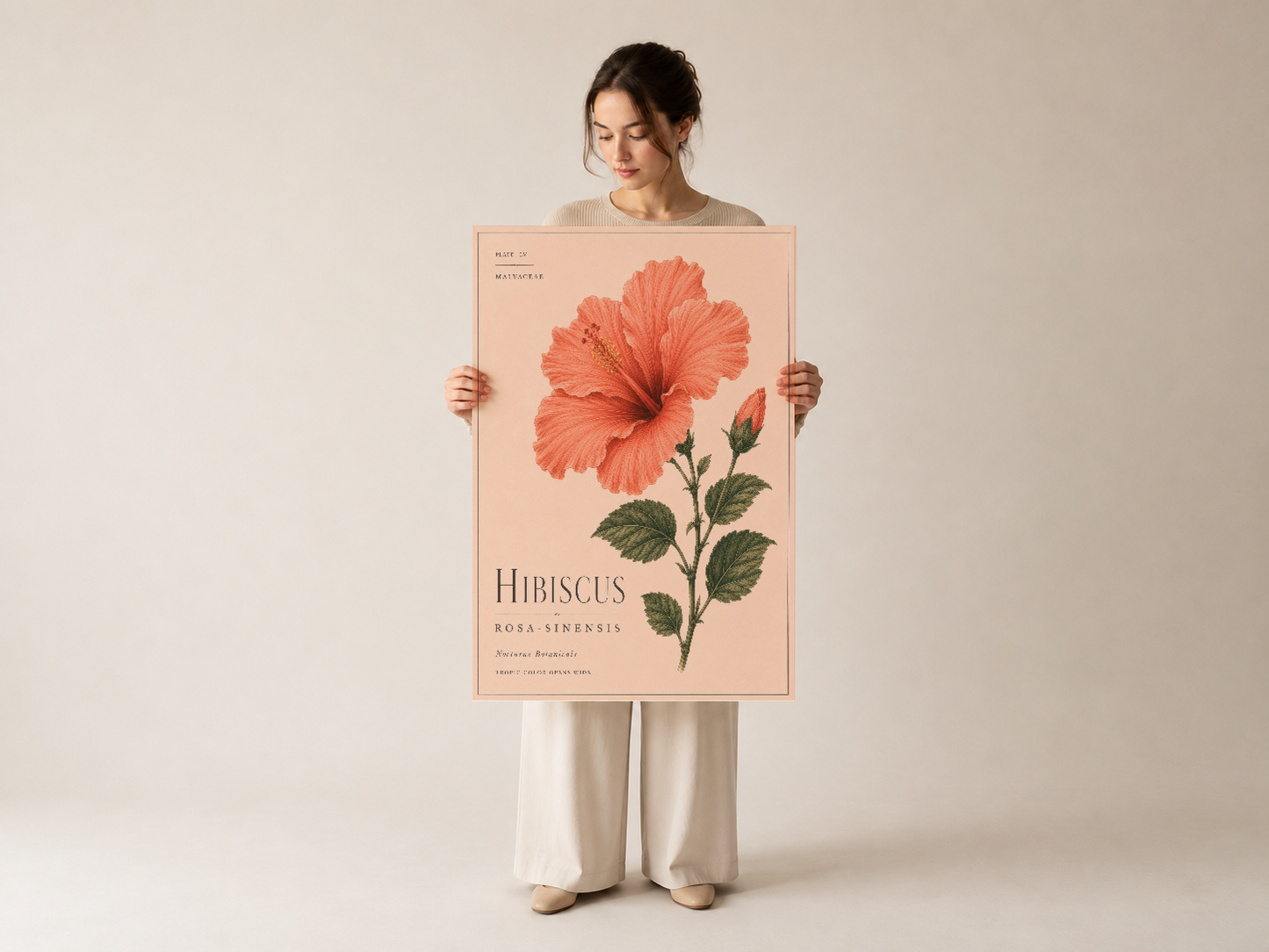 Hibiscus Rosa-Sinensis duvar sanatı, genişletilmiş uzunluk formunda, ele alınan ürün görseli.