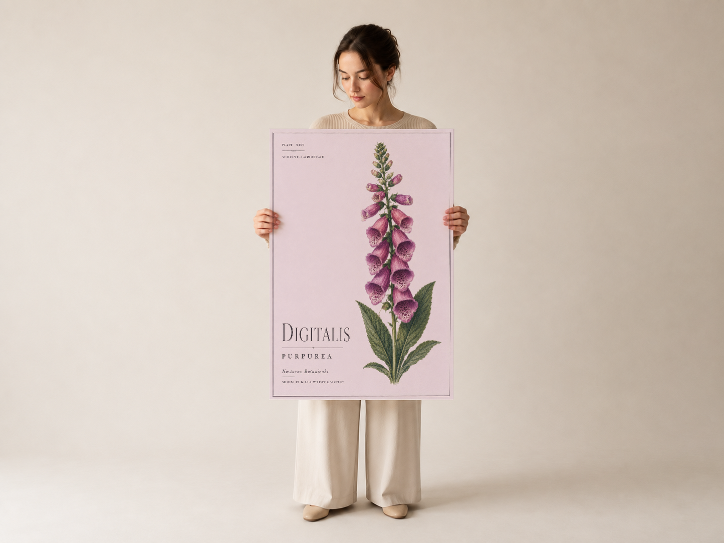 Mor çiçek botanik poster baskısı, digitalis purpurea tasarımı, sanat koleksiyonu için uygun.