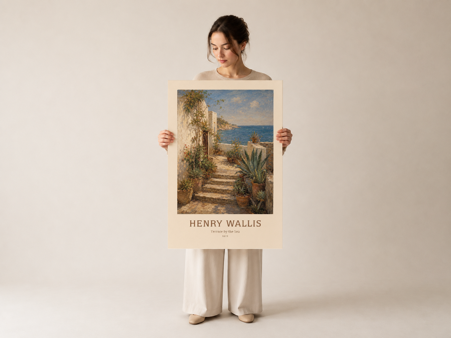 Henry Wallis'in Deniz Kıyısında Teras tablosu, krem çerçeveli high-quality poster baskısı olarak sunulan sanat eseri.