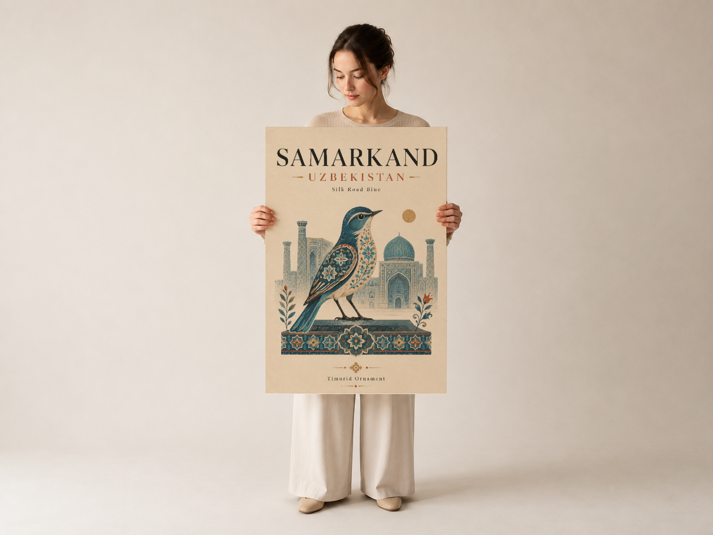 Samarkand Özbekistan sanat baskısı, çerçeveli ve asılı olarak gösterilmektedir.