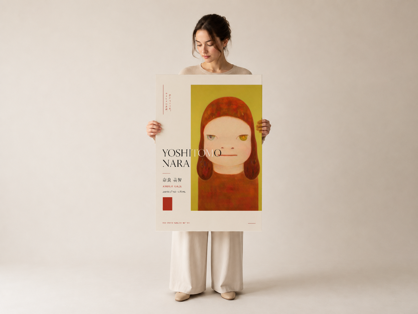 Elle tutulan sanat posteri, minimalist tasarım ve asimetrik portre kompozisyonu.