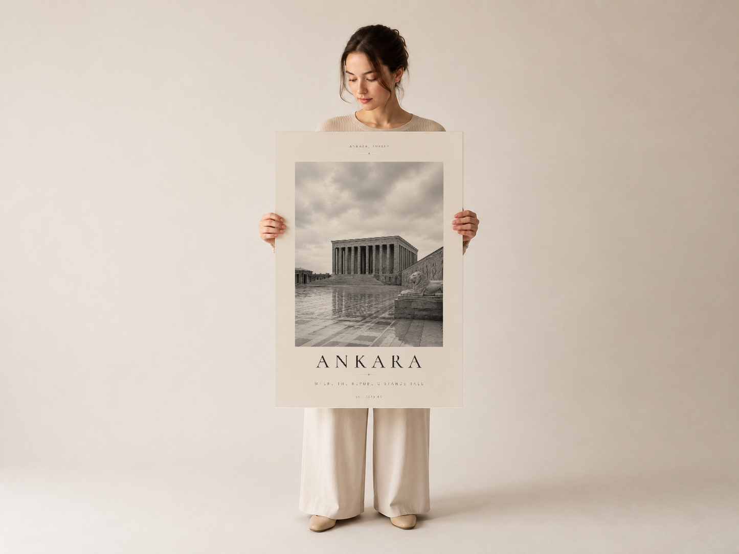 Ankara şehrini siyah-beyaz lens üzerinden sunan dekoratif sanat poster baskısı.