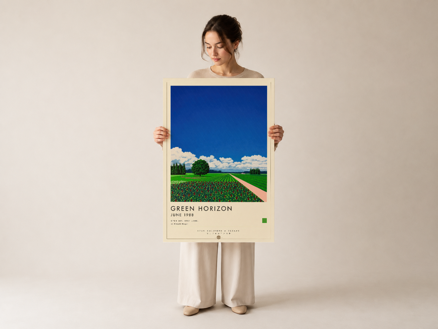 Canlı manzara temalı duvar sanatı, minimalist ve modern tasarımın birleşimiyle oluşan poster.