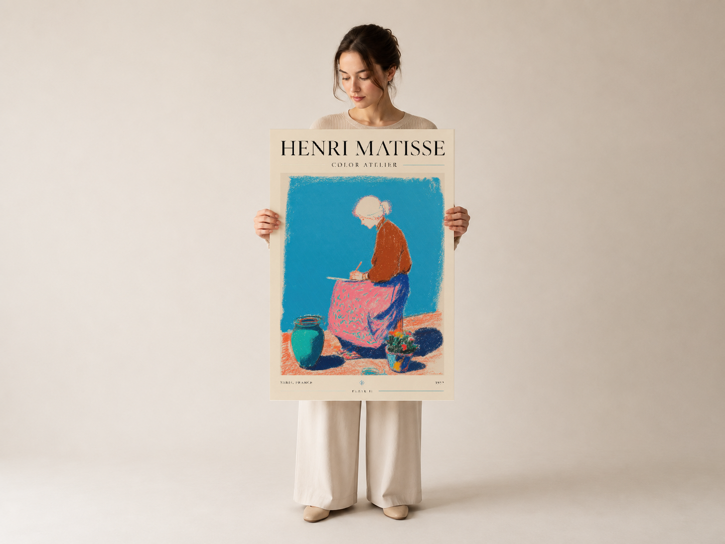 Henri Matisse Color Atelier sanat eseri, sıcak, neşeli renklerle yaşam alanlarını dönüştüren çağdaş bir poster baskısı.