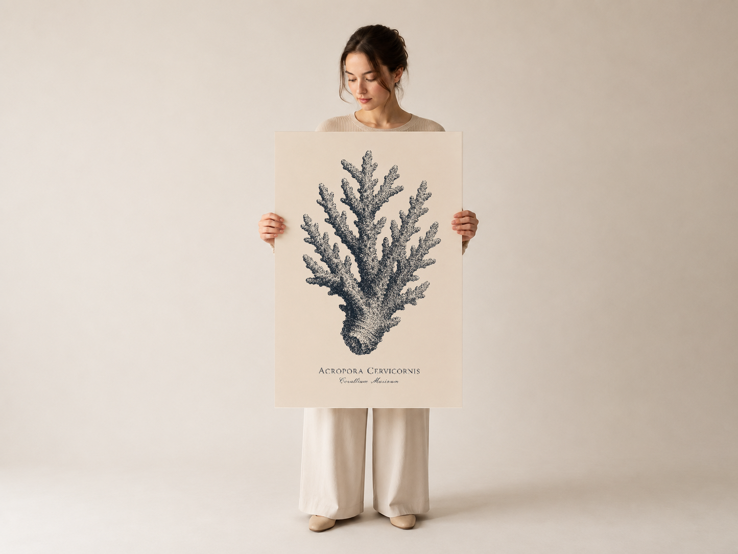 Acropora Cervicornis duvar sanatı, zarif deniz canlısı tasarımı, modern poster baskı.