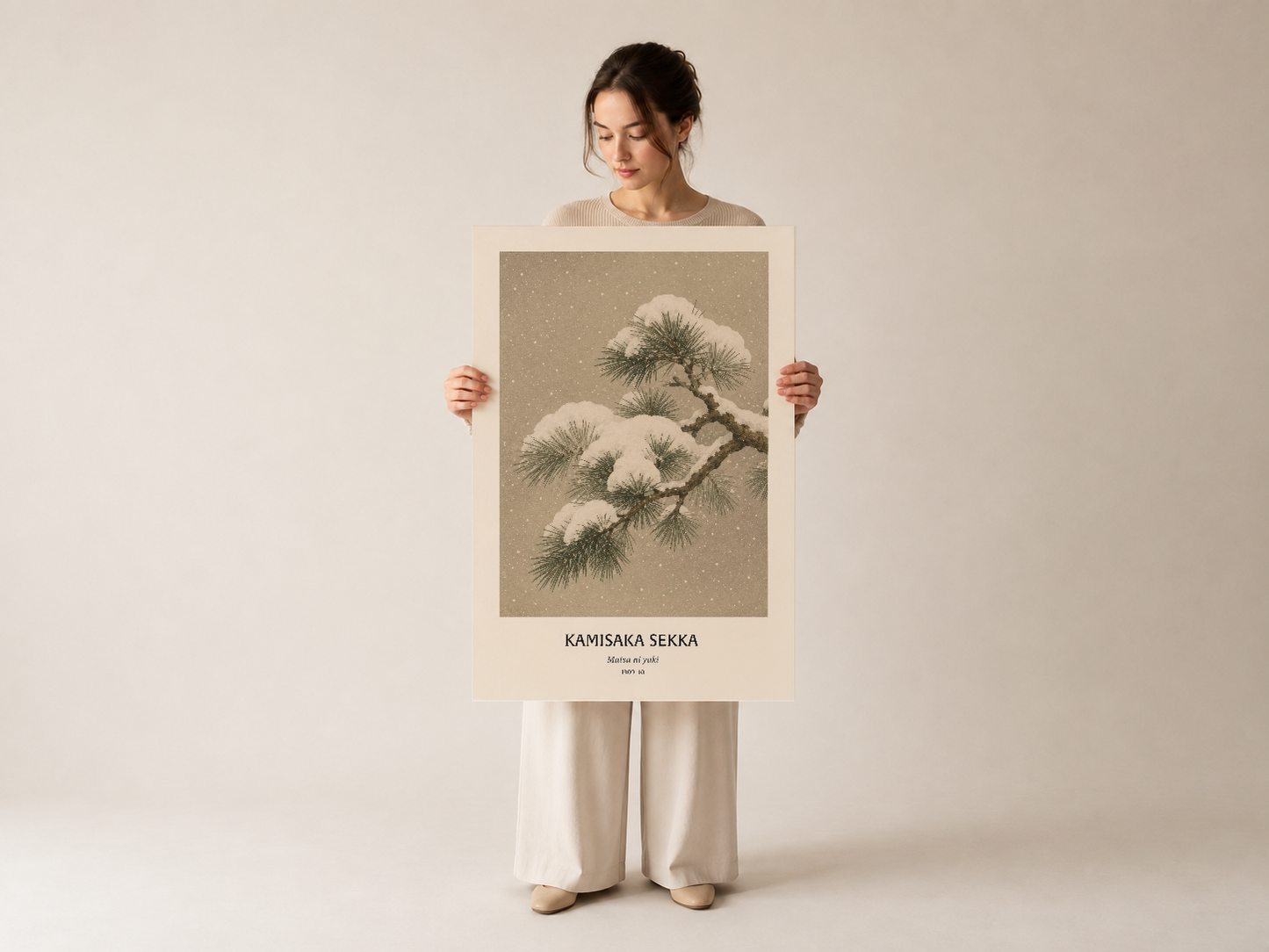 Kamisaka Sekka baskısı, klasik Japon sanat motiflerini modern iç mekan tasarımına uyarlamaya mükemmel örnek.