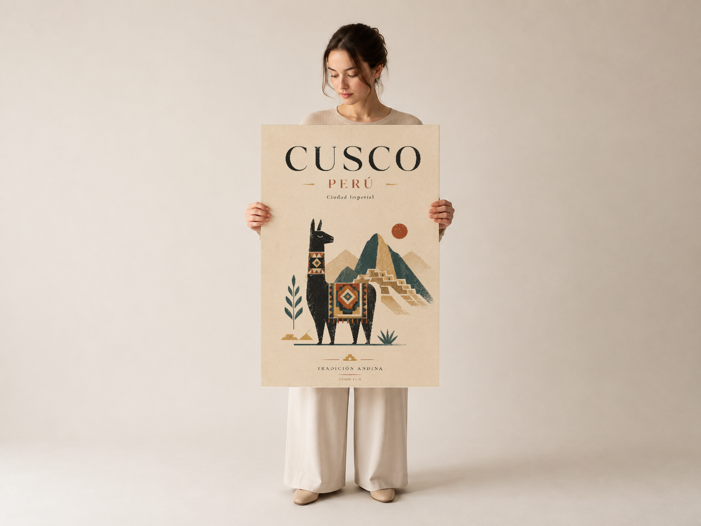 Cusco Perú duvar posteri, boho-etnik tasarımıyla yaşam alanlarına Peru'nun kültürel zenginliğini taşıyan sanat eseri.