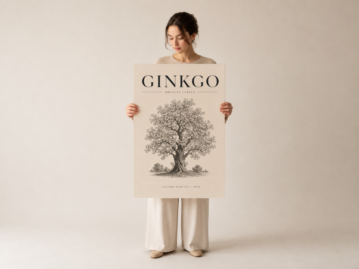 Ginkgo ağacı sanat baskısı, 2025 galeri edisyonu olarak tasarlanan poster.