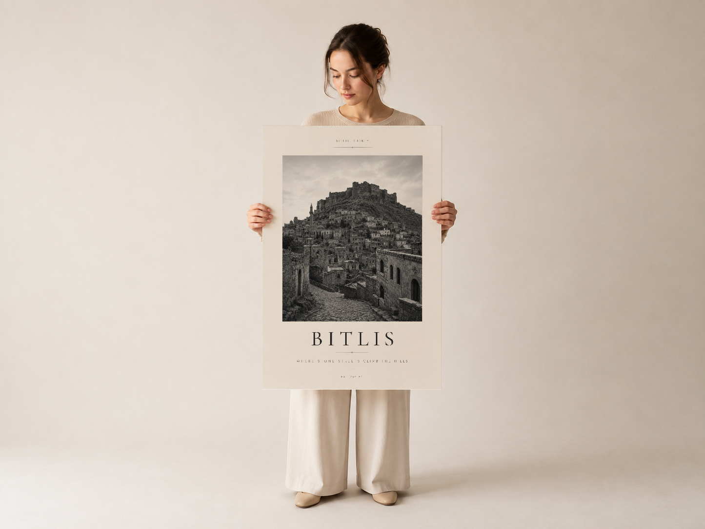 Bitlis sanat baskısı, minimalist tasarım ve tipografisini vurgulayan kişi tarafından sunuluyor.