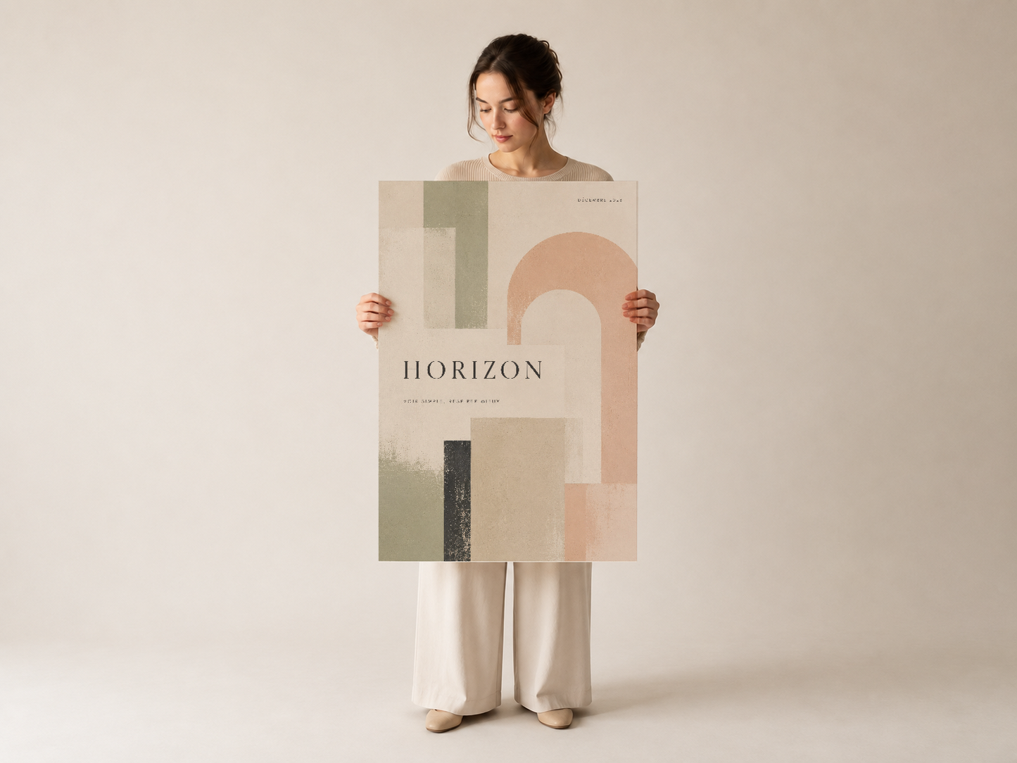 Horizon soyut poster, çok katmanlı geometric tasarımla serenity ve modern sanatı birleştiriyor.