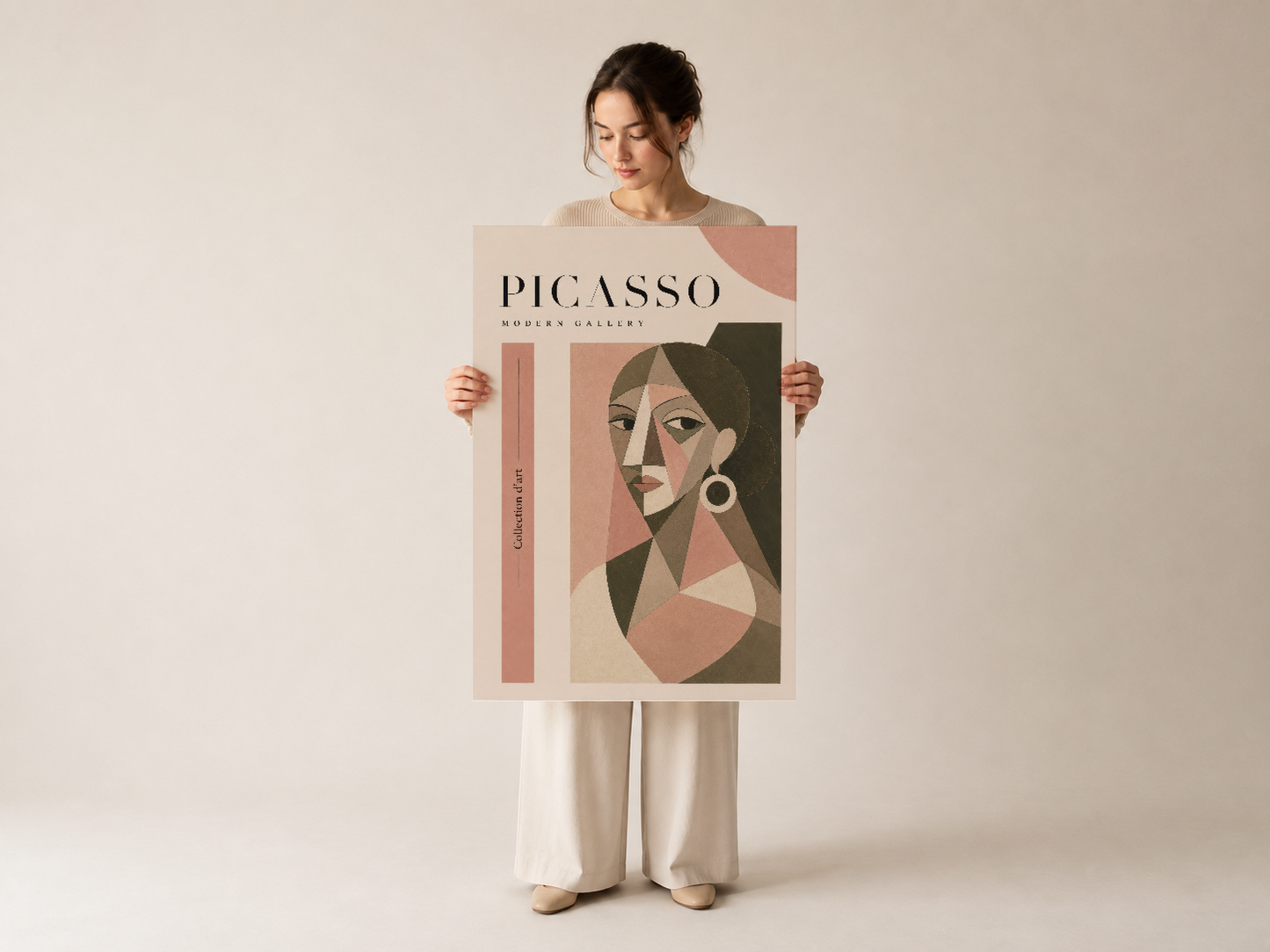 Picasso Modern Gallery koleksiyonu, çok renkli geometrik tasarım ve sanatsal portre stilini harmanlayan duvar tablosu.
