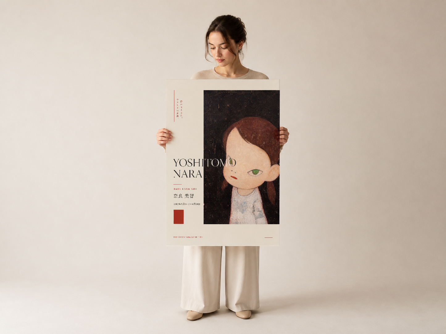 Yoshitomo Nara'nın ünlü kız portresinin poster baskısı, kare formatta sanat yapıtı.
