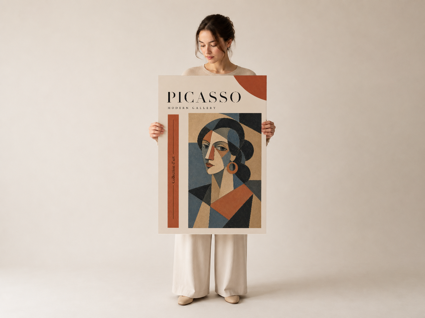 Picasso galerisi tablosu, soyut kadın yüzü; elle tutulan dekoratif duvar sanat eseri.