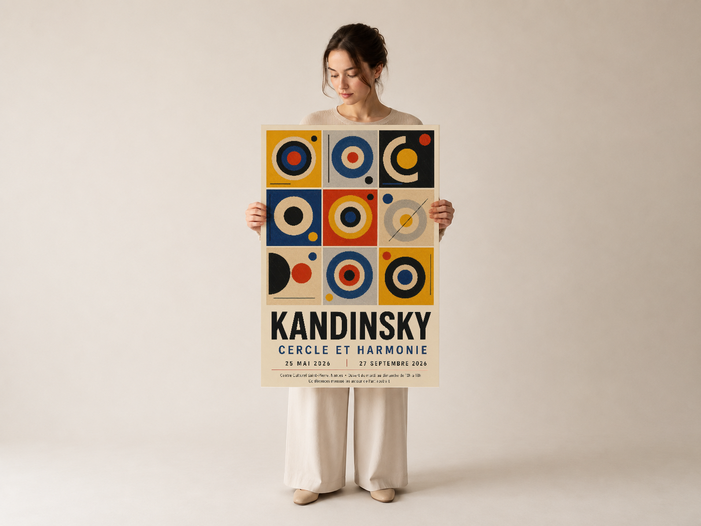 Kandinsky'nin Çemberler ve Uyum tablosu, soyut sanatın ruh halini yansıtan modern bir dekorasyon.