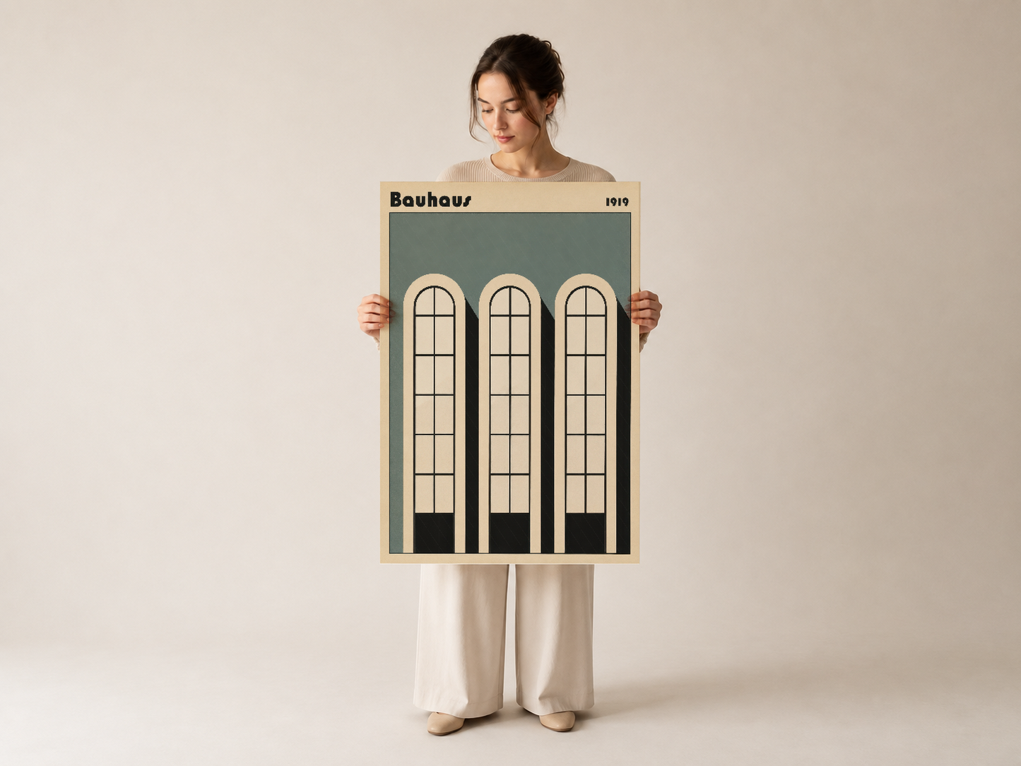 1919 Bauhaus pencereleri temalı tasarım, şık iç mekan dekorasyonu için duvar posteri.