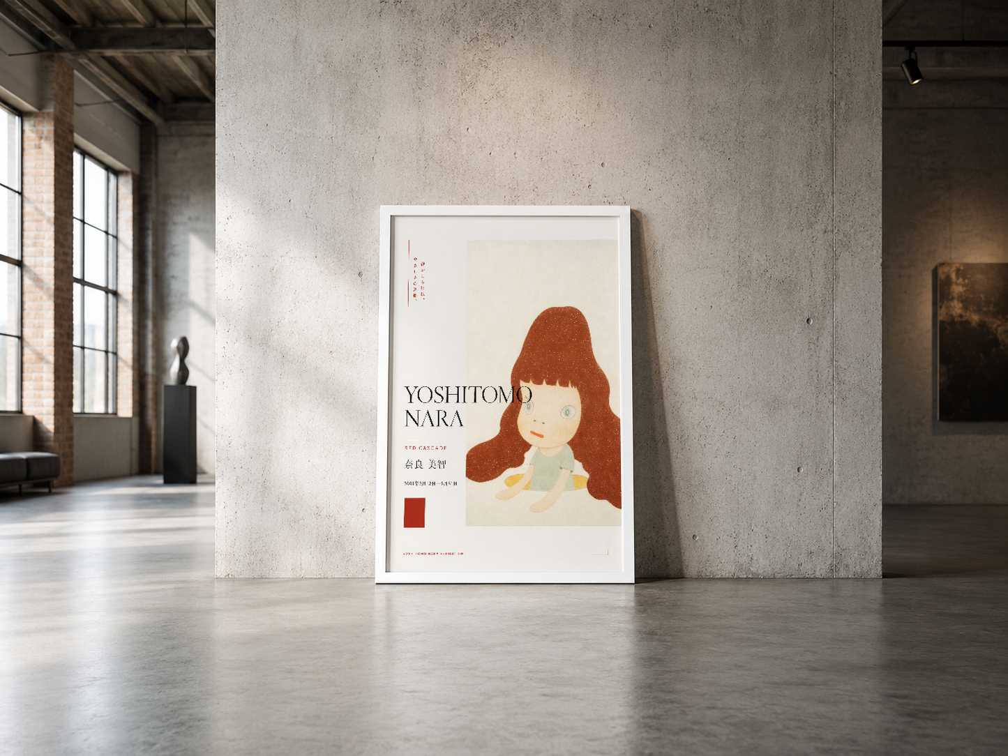 Minimalist estetikle tasarlanan, kırmızı saçlı karakterin yer aldığı modern sanat tablosu sade çerçevede.
