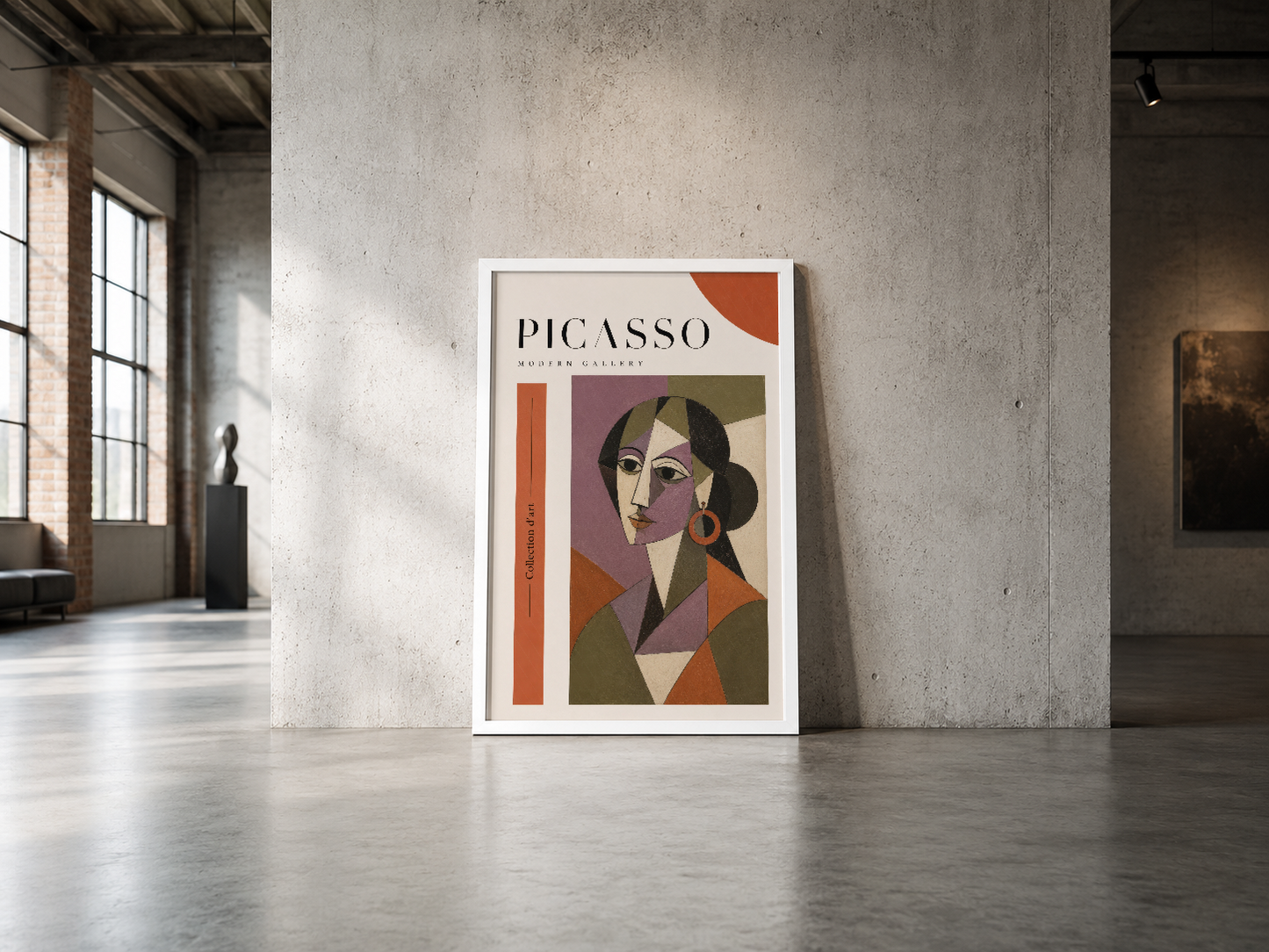 Picasso Modern Gallery koleksiyonundan, soyut renkli kumaşlarla oluşturulmuş dekoratif kadın portresi afişi.