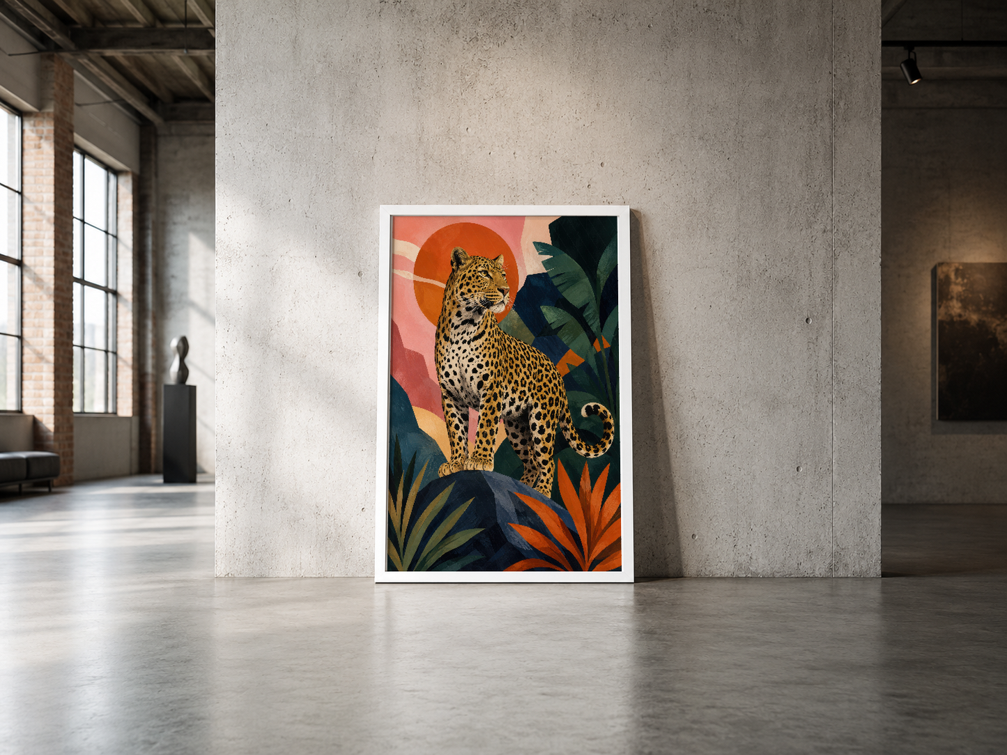 Tropikal leopar posterini, sade ve minimalist tasarımıyla her mekâna sofistikasyon katan tablo.