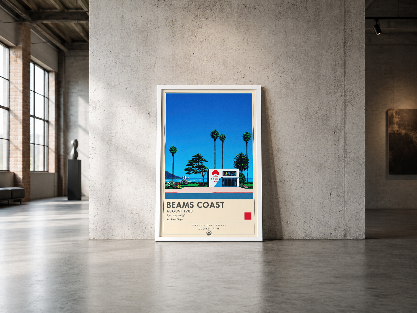 Beams Coast vintage stil poster, minimalist çizgi sanat ve parlak renklerle dekoratif duvar tablosu.