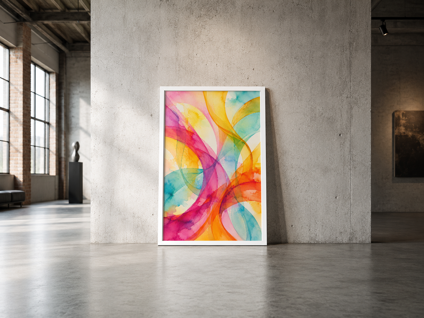 Parlak akvarel tarzında dinamik geometrik motifler ile enerji dolu modern poster tasarım.