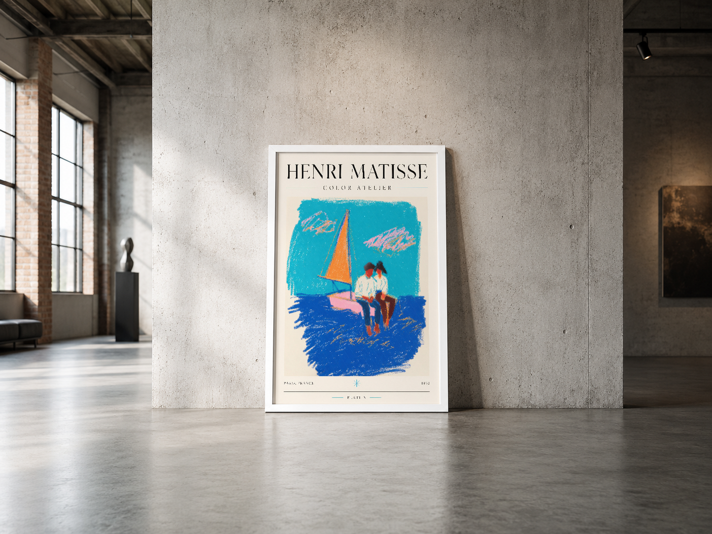 Henri Matisse Color Atelier koleksiyonundan, deniz manzaralı minimalist poster, beyaz çerçevede.