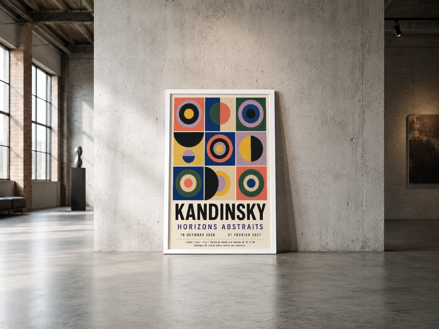 Kandinsky Horizons Abstraits tasarımı, canlı renkler ve dinamik geometrik formlara sahip çağdaş duvar sanatı.