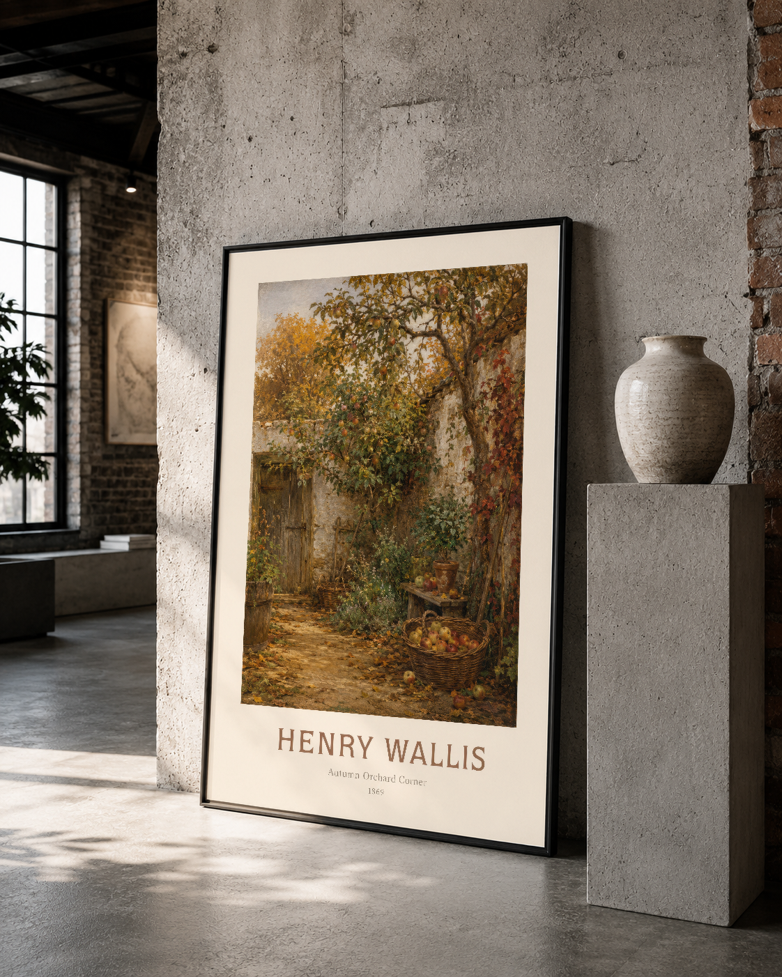 Henry Wallis sanat tablosu, siyah çerçevede beton duvar üstünde modern galeri ortamında.