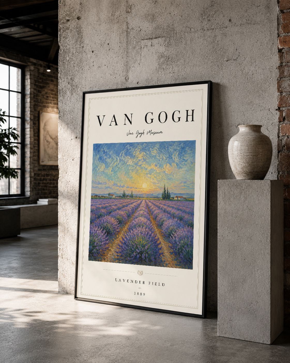 Siyah çerçeveli Van Gogh Lavender Field tablosu, loft ve modern dekorasyon stillerine uygun zarif duvar sanatı.