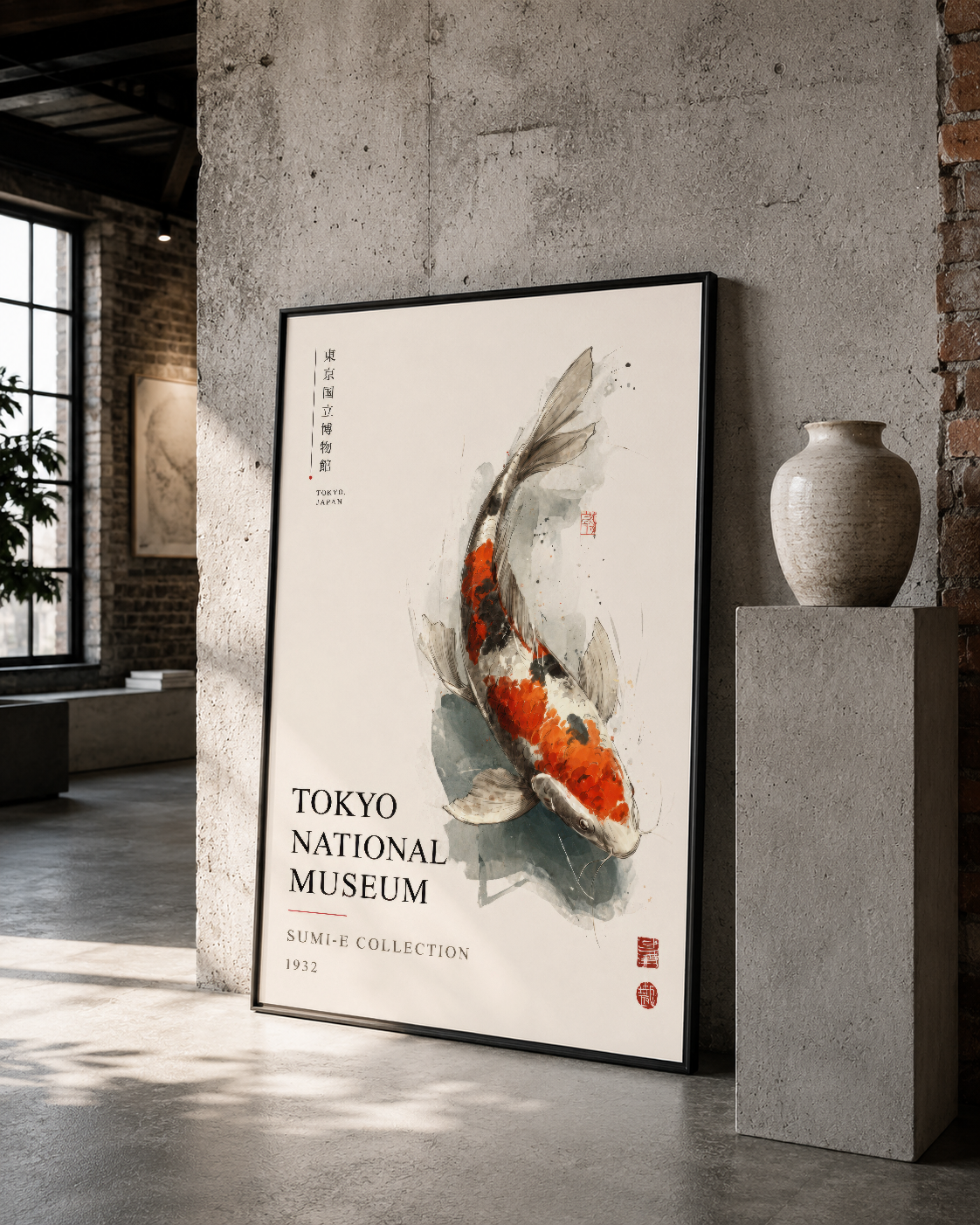 Siyah çerçeveli japon sanat tablosu, sade duvar dekorasyonunda doğal unsurlar ve kültür yansıtıyor.