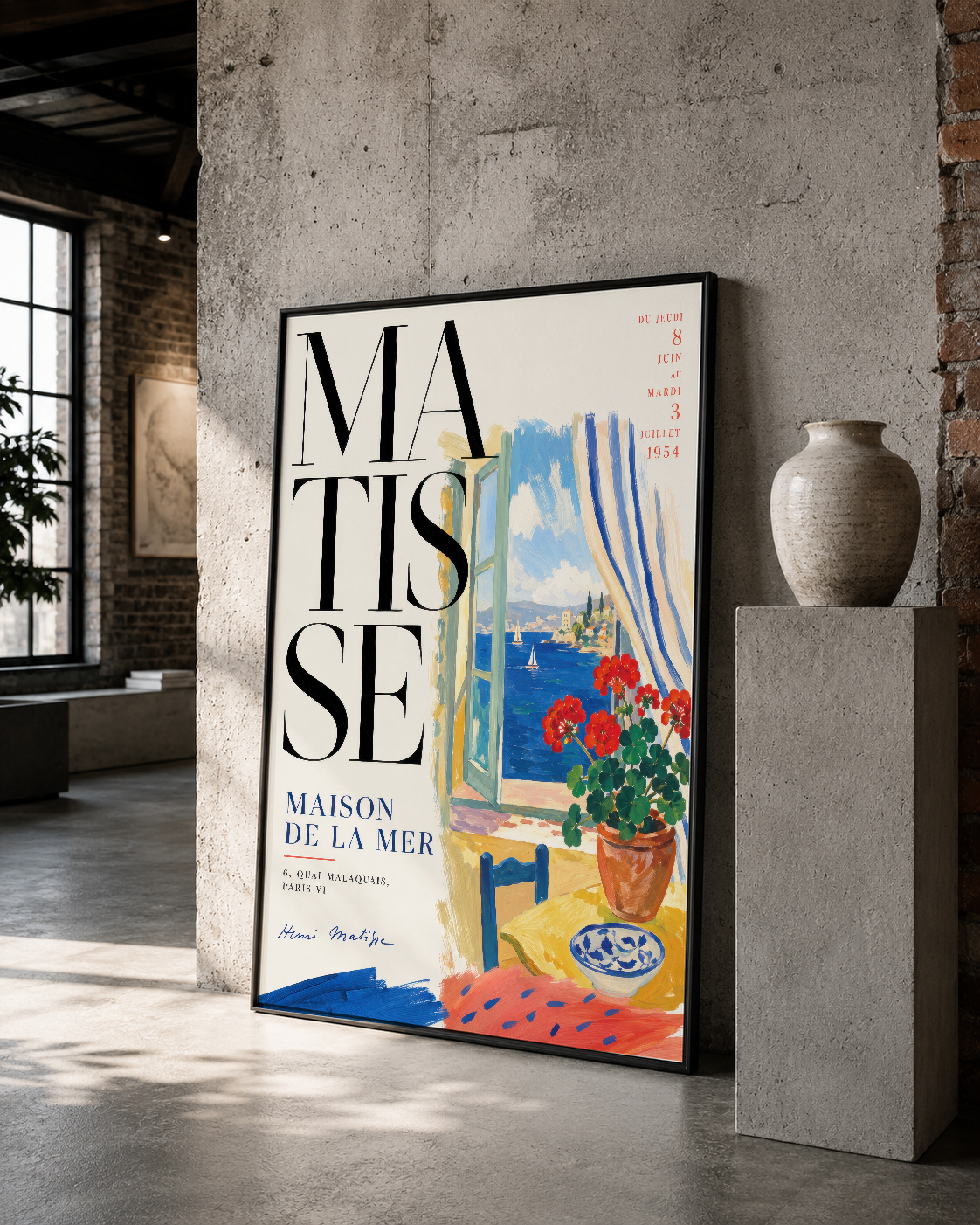 Matisse Maison De La Mer çerçeveli duvar sanatı, endustri tarzı galeriye uyumlu renkli poster.