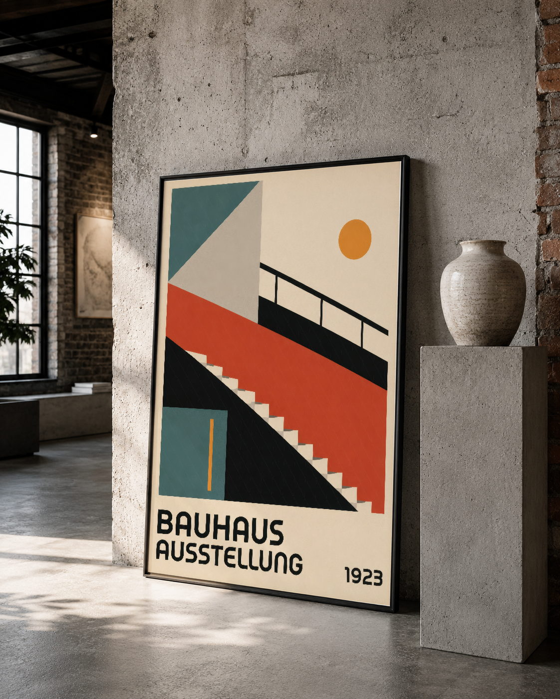 1923 Bauhaus gösterisi tablası, soyut mimarideki merdiven motifiyle tarihsel tasarım eseridir.