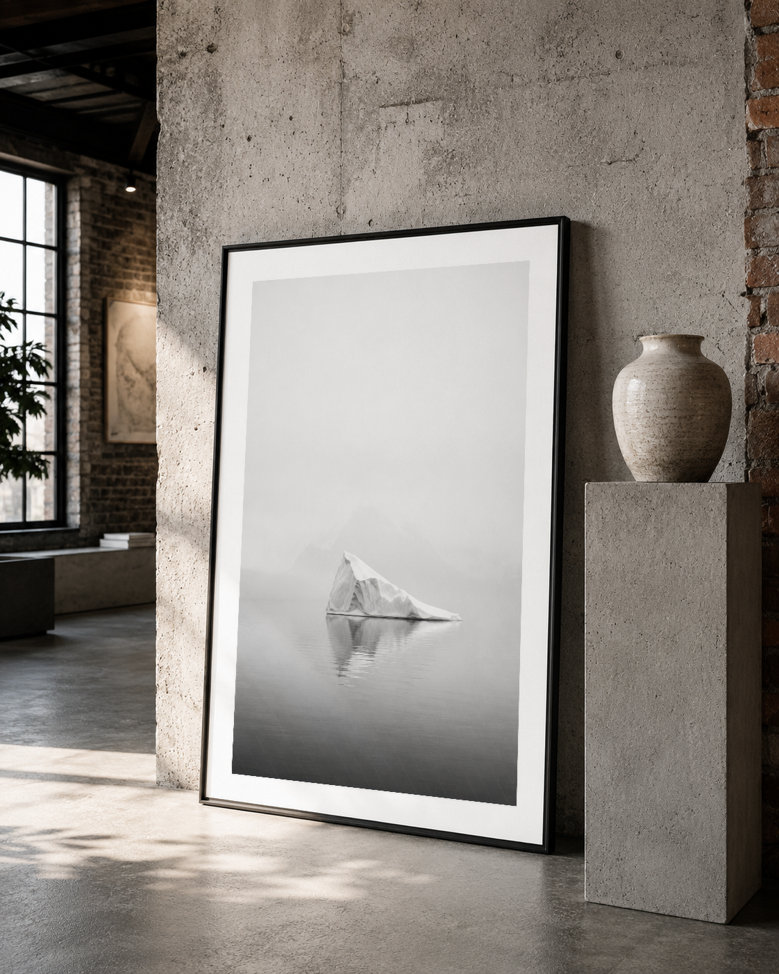 Kuğu silüeti gösteren minimalist monokrom tablo, siyah çerçeveli, loft stilinde bir duvar dekorasyonu.