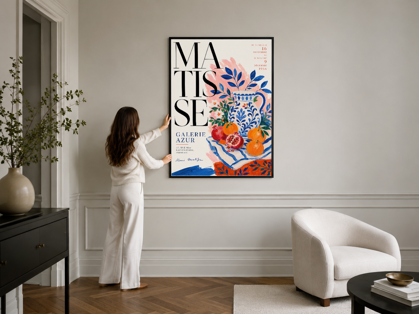 Matisse çiçek temalı duvar posteri, ışık ve rengin oynandığı şık iç mekan tasarımını tamamlıyor mükemmel.