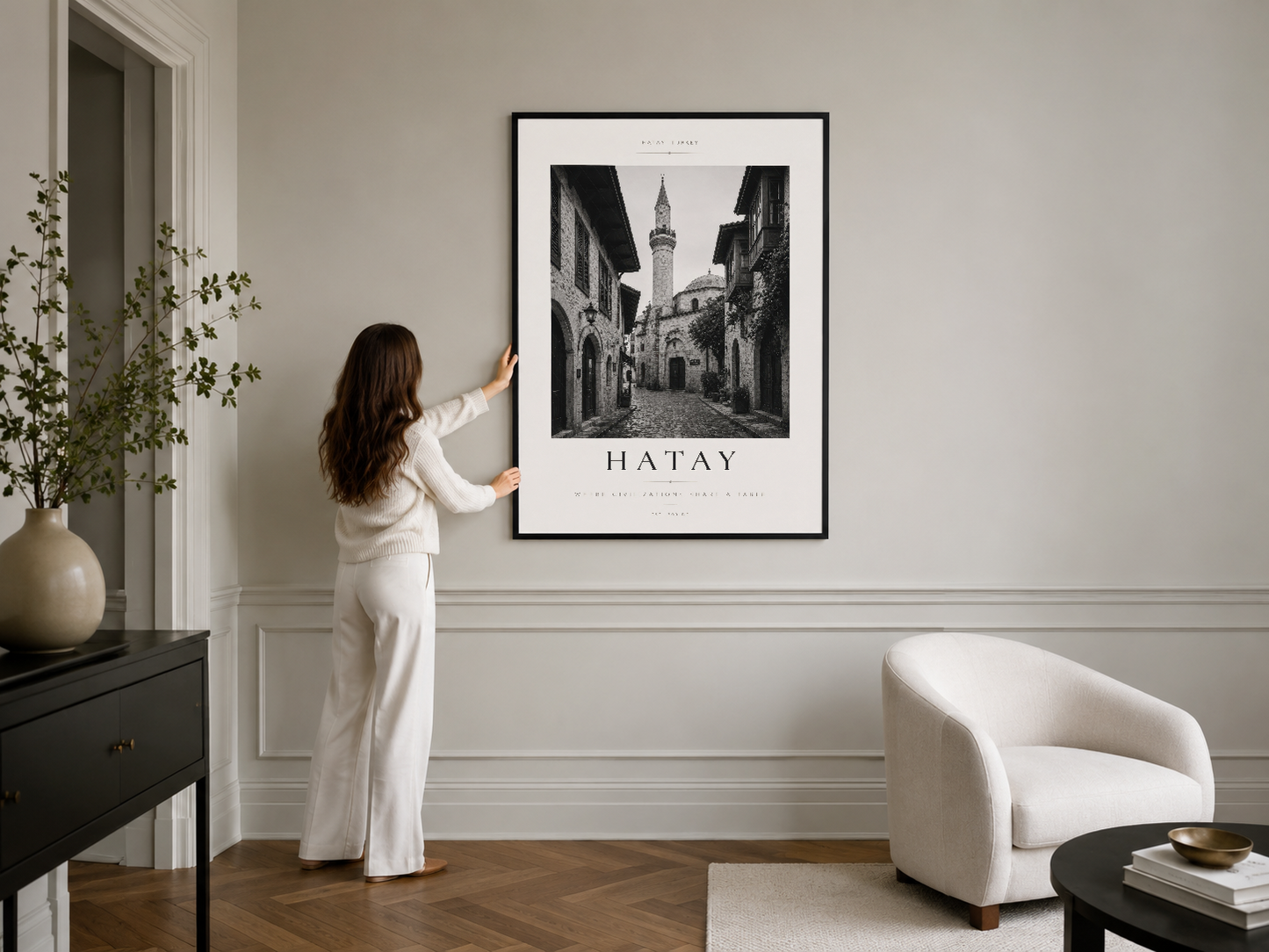 Hatay travel poster, siyah çerçeve detaylı, elegant modern iç dekorasyonun merkez parçası.