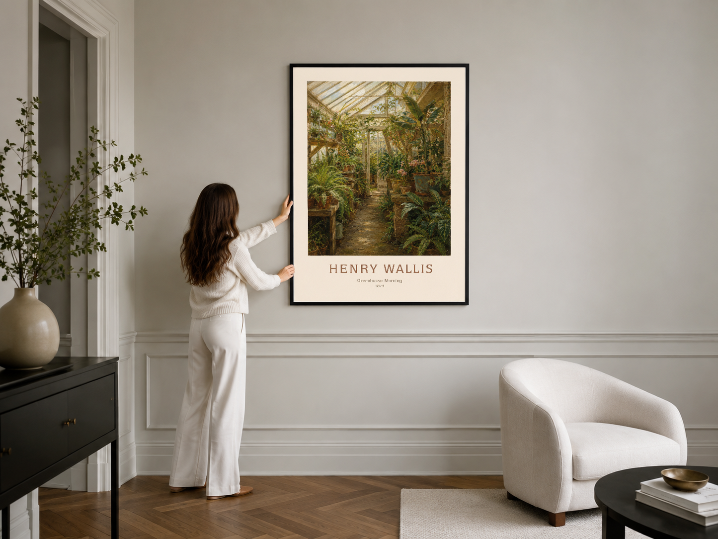 Henry Wallis sera tablosu, siyah çerçevede modern iç tasarımda göz kamaştırıyor.