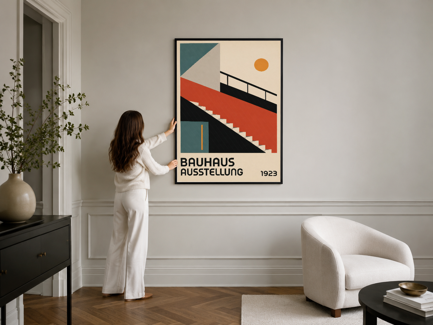 Bauhaus Ausstellung posteri, minimal çerçevesinde geometrik sanat ve dönemin ruhunu taşır.