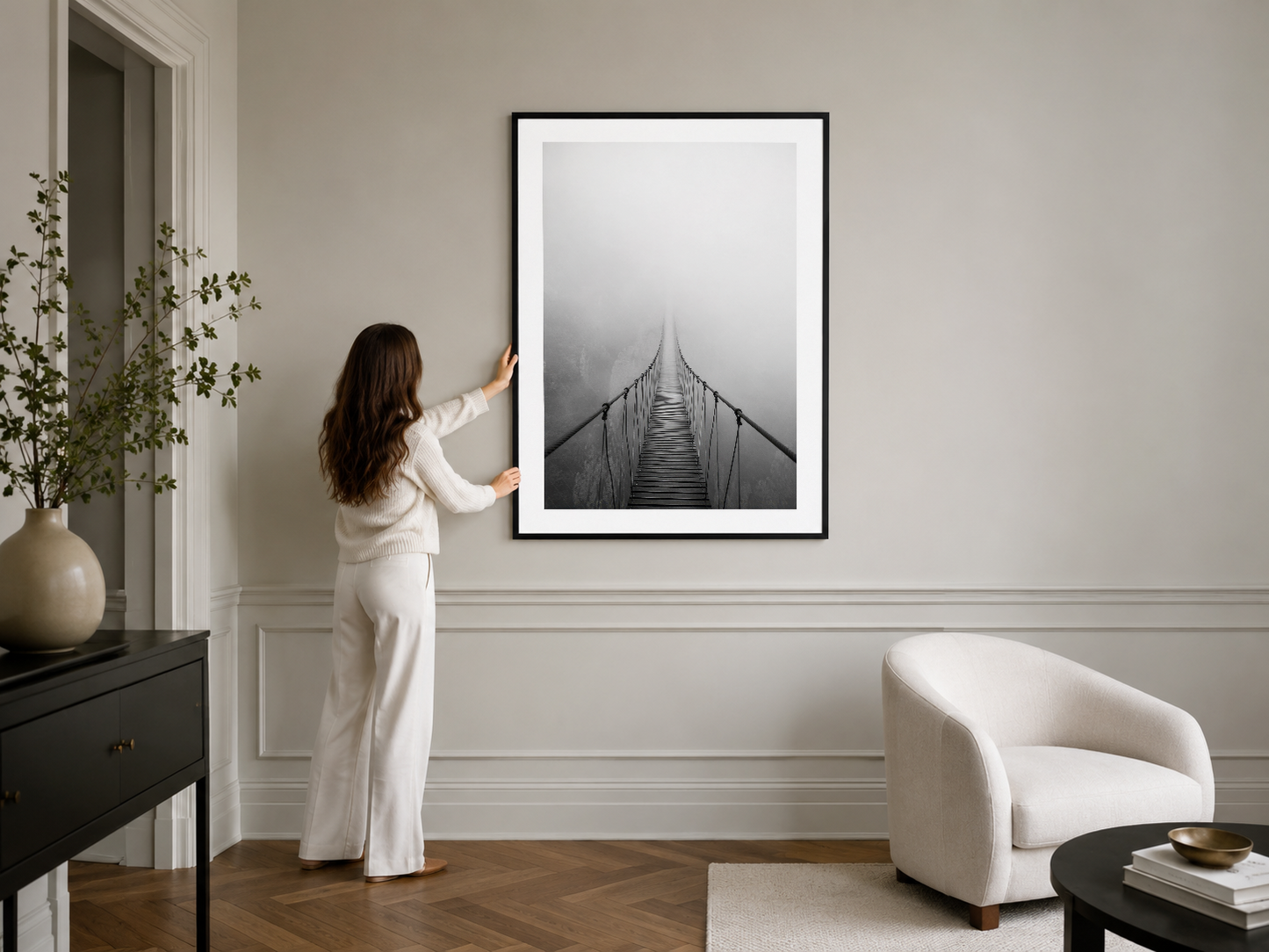Vanishing point köprü fotoğrafı, siyah çerçeveli poster, oturma odası sanat dekorasyonu, duvar tablosu.