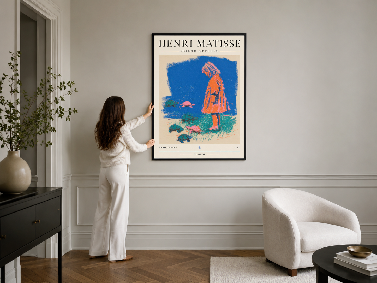Henri Matisse Color Atelier posteri, siyah çerçevesinde modern ofis veya yaşam alanında profesyonel duvar dekorasyonu olarak