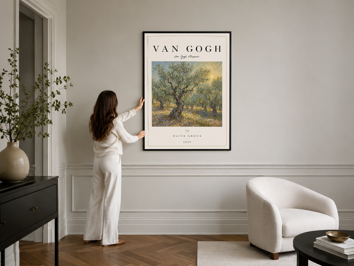 Van Gogh Olive Grove siyah çerçeveli poster, şık yaşam alanında duvar sanatı koleksiyonu.